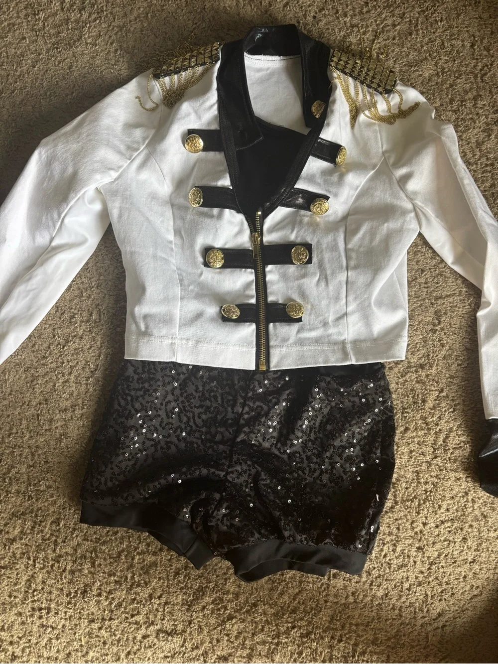Weissman White and Black Sequin Military-Style Dance Costume